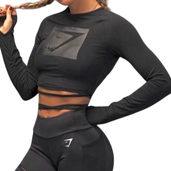 Gymshark large blackout black Friday wrap waist tie crop top TLS1 2733 - Picture 1 of 9